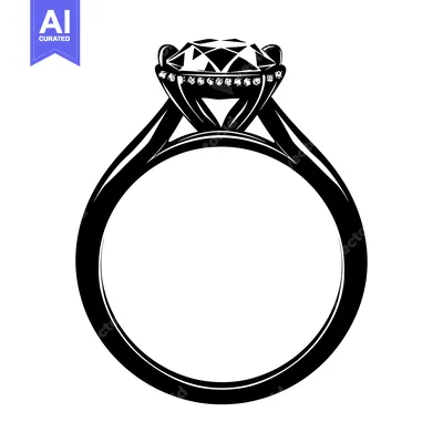 Aset premium populer: A Black and White Illustration of a Diamond Engagement Ring