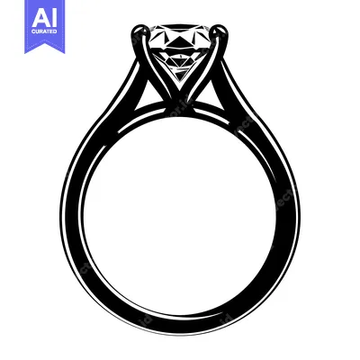 A Black and White Illustration of a Diamond Engagement Ring