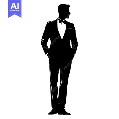 Silhouette of a man in a tuxedo with his hands in his pockets