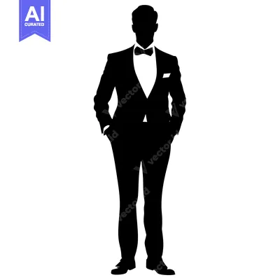 Aset premium populer: Silhouette of a Man in a Tuxedo Standing with Hands in Pockets