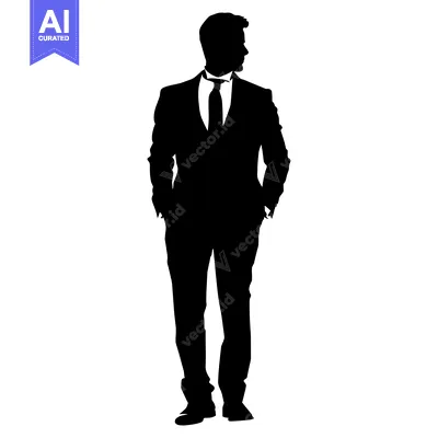 Aset desain premium: Silhouette of a Man in a Suit with Hands in Pockets