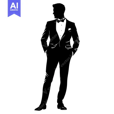 Silhouette of a Man in a Tuxedo Standing with Hands in Pockets