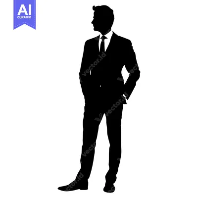 Popular premium asset: Silhouette of a man in a suit standing with hands in pockets