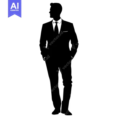 Premium design asset: Silhouette of a Man in a Suit Standing with Hands in Pockets