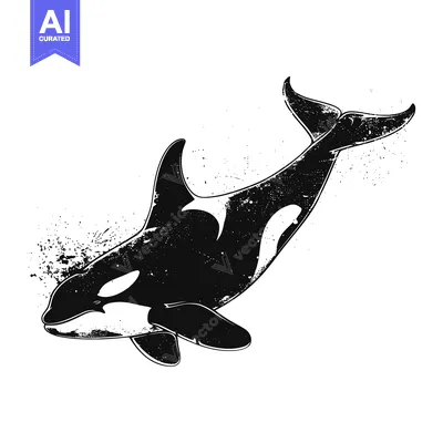 Premium design asset: A Black and White Illustration of an Orca Whale with a Grunge Texture