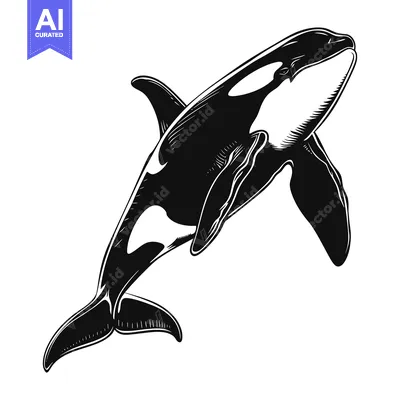 Aset desain premium: Black and White Illustration of an Orca Whale Jumping Out of the Water