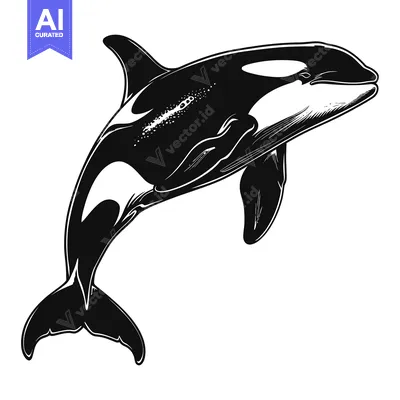 Aset desain premium: A Black and White Illustration of an Orca Whale Jumping Out of the Wat