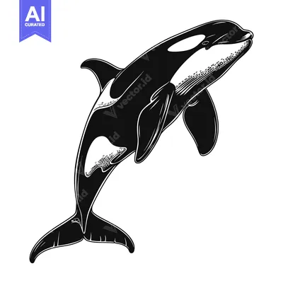 Aset premium populer: Black and White Illustration of an Orca Jumping Out of the Water