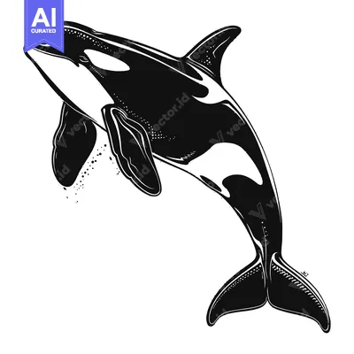 Aset premium populer: Black and White Illustration of an Orca Jumping Out of the Water