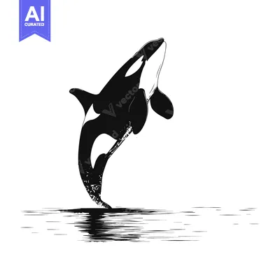 Black and White Sketch of an Orca Jumping Out of Water