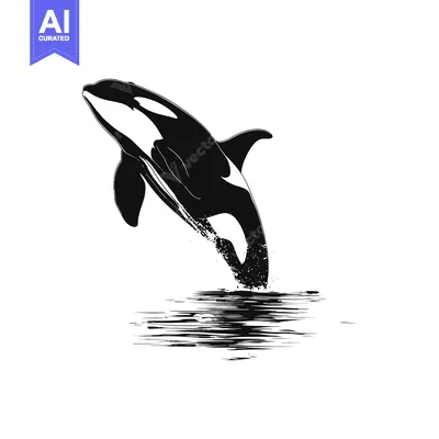 Aset premium populer: Black and White Silhouette of an Orca Leaping from Water