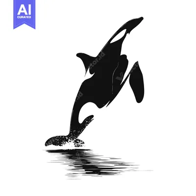 Aset desain premium: Black and White Silhouette of an Orca Leaping from the Water