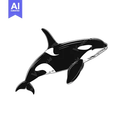 Black and white illustration of an orca whale leaping out of the water
