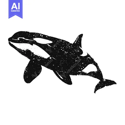 Aset premium populer: Black and White Silhouetted Orca with a Grunge Texture