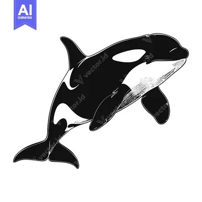 Aset desain premium: Black and White Illustration of an Orca Whale Leaping Out of the Water