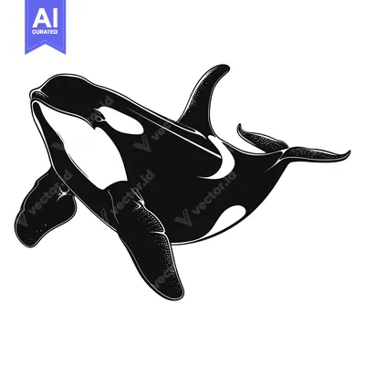 Aset desain premium: Black and White Illustration of an Orca Whale Swimming