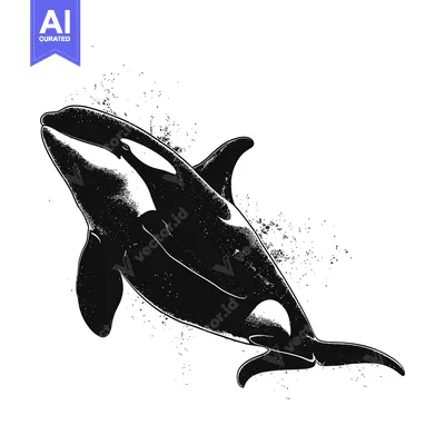 Aset premium populer: Black and White Illustration of an Orca Jumping Out of the Water