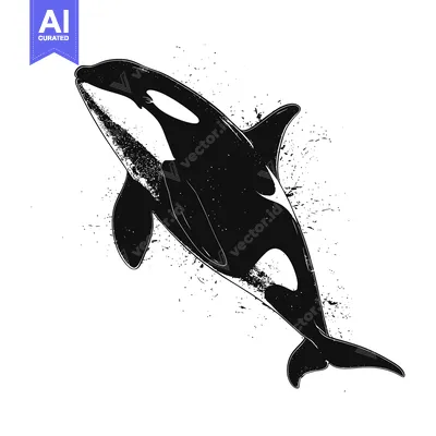 Aset premium populer: Black and White Illustration of an Orca Leaping from Water