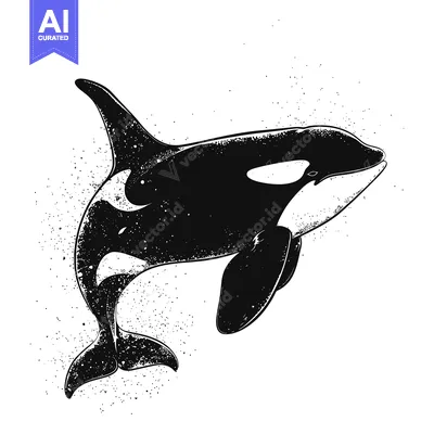 Aset desain premium: Black and White Illustration of an Orca with a Grunge Effect