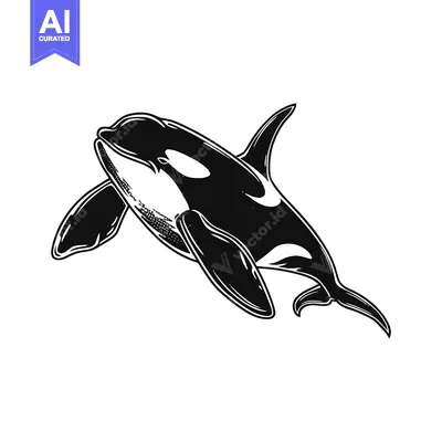 Premium design asset: Black and White Illustration of a Killer Whale Swimming
