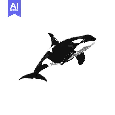 Aset desain premium: A black and white silhouette of an orca, leaping out of the water, in