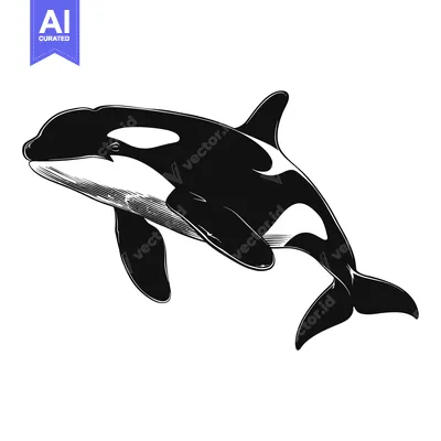 Popular premium asset: Black and White Illustration of a Killer Whale in Mid-Jump