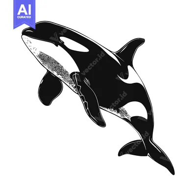 Aset premium populer: Black and White Illustration of an Orca Whale Leaping Out of the Water