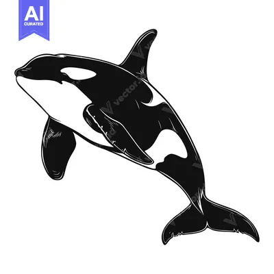 Black and White Illustration of a Killer Whale Jumping Out of the Wate