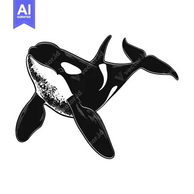Aset premium populer: Black and white illustration of an orca whale