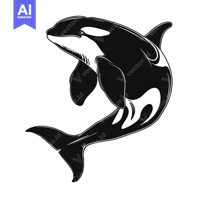 Aset desain premium: Black and White Illustration of an Orca Leaping Out of the Water