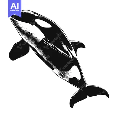 Aset premium populer: Black and White Illustration of an Orca Whale Leaping from the Water
