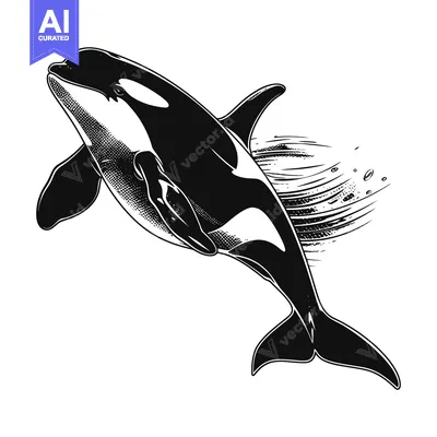 Aset premium populer: Black and White Illustration of an Orca Jumping Out of the Water