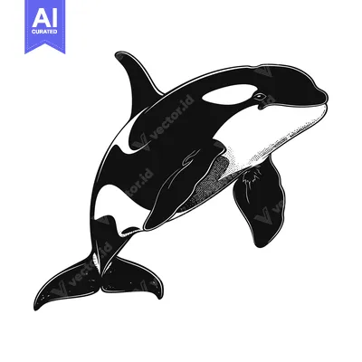 Premium design asset: Black and White Illustration of a Killer Whale Leaping Out of the Wate