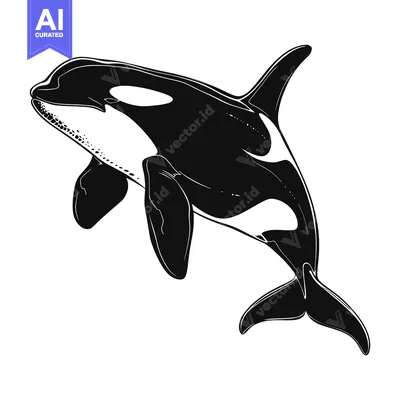 Aset desain premium: Black and White Illustration of an Orca Whale Leaping Out of the Water