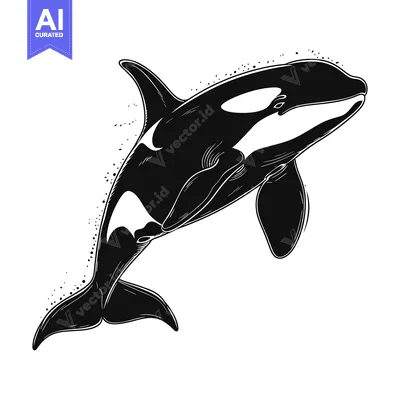 Aset premium populer: Black and White Illustration of an Orca Jumping Out of the Water