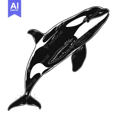 Black and White Illustration of a Leaping Orca Whale
