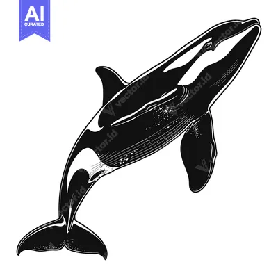 Premium design asset: Black and White Silhouette of an Orca Jumping Out of the Water