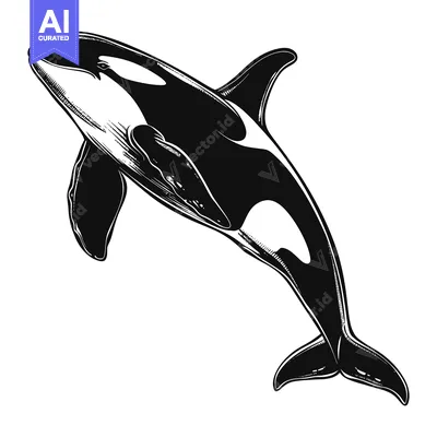 Aset premium populer: Black and White Illustration of a Leaping Orca