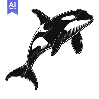 Aset premium populer: Black and White Illustration of an Orca Whale Leaping