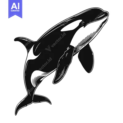 Black and White Illustration of an Orca Whale