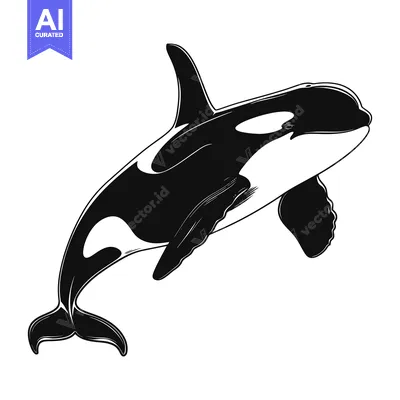 Black and white silhouette of an orca leaping out of the water