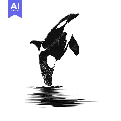 Aset premium populer: Black and White Silhouette of an Orca Jumping out of Water
