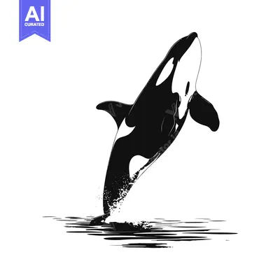 Popular premium asset: Black and White Silhouette of an Orca Jumping Out of the Water