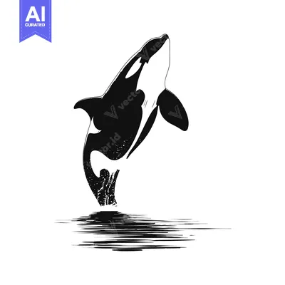 Black and White Silhouette of an Orca Jumping Out of the Water