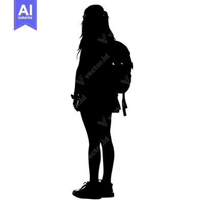 Premium design asset: Silhouette of a young girl wearing a backpack and sneakers