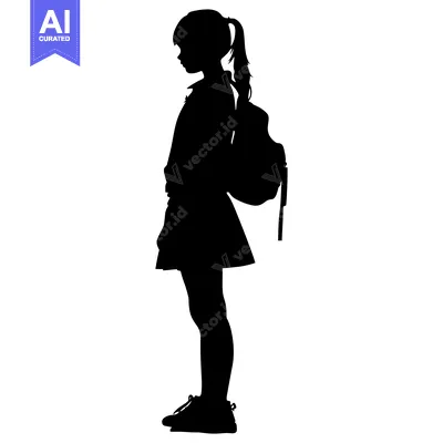 Aset premium populer: Silhouette of a Schoolgirl with a Backpack