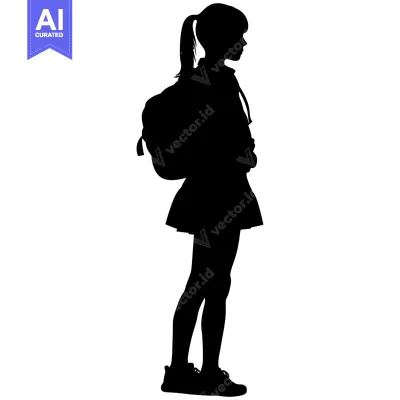 Aset premium populer: Silhouette of a Schoolgirl with a Backpack