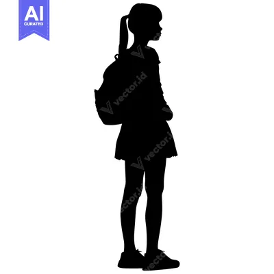 Aset premium populer: Silhouette of a girl wearing a backpack standing sideways