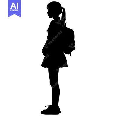 Aset desain premium: Silhouette of a young girl with a backpack