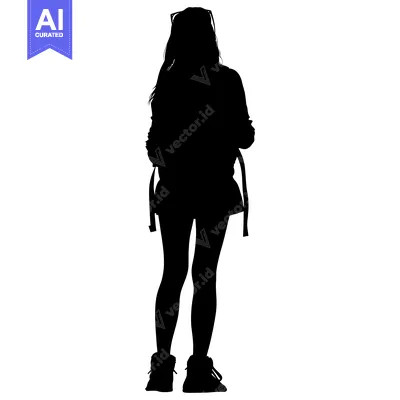 Popular premium asset: Silhouette of a Woman Wearing Sunglasses, a Jacket, and a Backpack